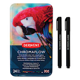Derwent Chromaflow Colored Pencils - Set of 26, two blender pens next to packaging
