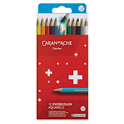 Caran d'Ache Swisscolor Water-Soluble Colored Pencils - Set of 12, Assorted Colors, front of packaging