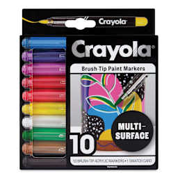 Crayola Acrylic Paint Markers - Set of 10, Assorted Colors, Brush Nib