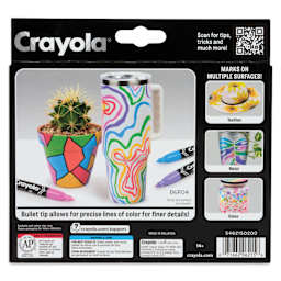 Crayola Acrylic Paint Markers - Set of 10, Assorted Colors, Bullet Nib, back of packaging