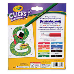 Crayola Clicks Retractable Color Pencils - Set of 12, Assorted Colors, back of packaging