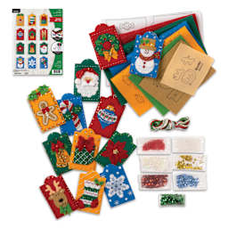 Bucilla Felt Holiday Gift Tags Kit contents with front of packaging