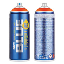 Montana Blue Water-Based Spray Paint - Pure Orange, 400 ml, front and back of can