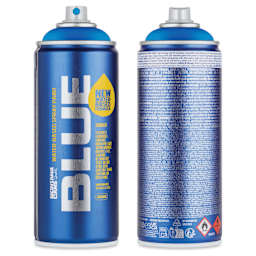 Montana Blue Water-Based Spray Paint - Sky Blue, 400 ml, front and back of can