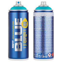 Montana Blue Water-Based Spray Paint - Surf, 400 ml, front and back of can