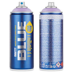 Montana Blue Water-Based Spray Paint - White Lilac, 400 ml, front and back of can