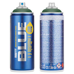 Montana Blue Water-Based Spray Paint - Woodland, 400 ml, front and back of can