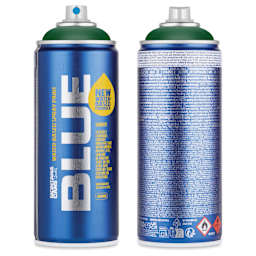 Montana Blue Water-Based Spray Paint - Smaragd Green, 400 ml, front and back of can