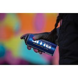 Montana Blue Water-Based Spray Paint can in hand