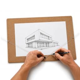 Koala Tools Perspective Ruler Board - 18" x 24" Set, with drawing of a building