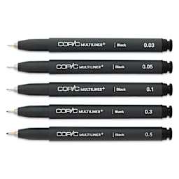 Copic Multiliner Plus Pens - Set of 5, Black, Assorted Fine Tip, uncapped