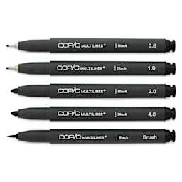Copic Multiliner Plus Pens - Set of 5, Black, Assorted Bold Tip, uncapped
