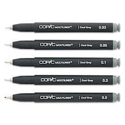 Copic Multiliner Plus Pens - Set of 5, Cool Gray, Assorted Fine Tip, uncapped