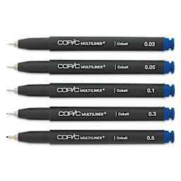 Copic Multiliner Plus Pens - Set of 5, Cobalt, Assorted Fine Tip, uncapped