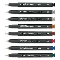 Copic Multiliner Plus Pens - Set of 8, Assorted Colors, 0.3 mm, Fine Tip, uncapped