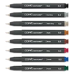 Copic Multiliner Plus Pens - Set of 8, Assorted Colors, 0.1 mm, Fine Tip, uncapped