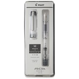 Pilot Prera Clear Fountain Pen - Black, Medium Nib, in packaging