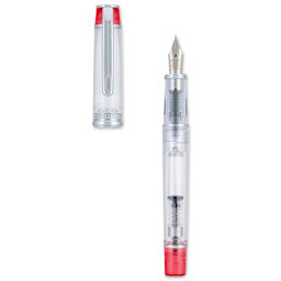Pilot Prera Clear Fountain Pen - Red, Calligraphy Nib, cap off (image may depict a different style nib)
