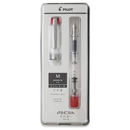 Pilot Prera Clear Fountain Pen - Red, Medium Nib, in packaging