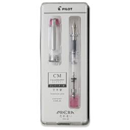 Pilot Prera Clear Fountain Pen - Pink, Calligraphy Nib, in packaging