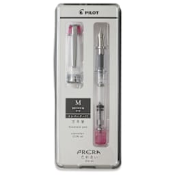 Pilot Prera Clear Fountain Pen - Pink, Medium Nib, in packaging