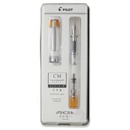 Pilot Prera Clear Fountain Pen - Orange, Calligraphy Nib, in packaging
