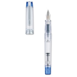 Pilot Prera Clear Fountain Pen - Blue, Fine Nib, cap off (image may depict a different style nib)