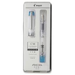 Pilot Prera Clear Fountain Pen - Light Blue, Calligraphy Nib, in packaging