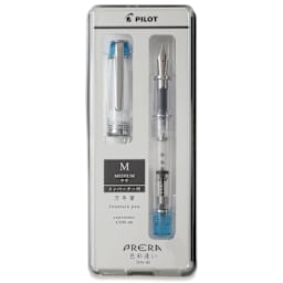 Pilot Prera Clear Fountain Pen - Light Blue, Medium Nib, in packaging