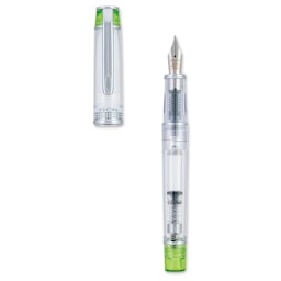 Pilot Prera Clear Fountain Pen - Light Green, Fine Nib, cap off (image may depict a different style nib)