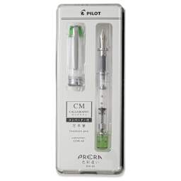 Pilot Prera Clear Fountain Pen - Light Green, Calligraphy Nib, in packaging