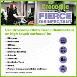 Use Crocodile Cloth Fierce Disinfectant Wipes on high-touch surfaces' in: kitchens, bathrooms, offices, restaurants, exercise facilities, schools, factories, medical offices, hotels, planes, trains, automobiles and more! 