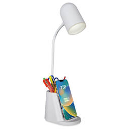 OttLite Aglow Organizer LED Desk Lamp with Wireless Charging - White, with a phone, not included