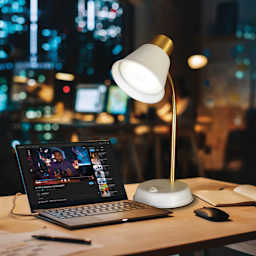 OttLite Beam LED Desk Lamp - White, with a laptop
