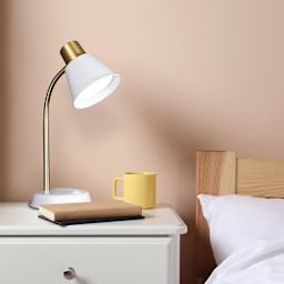 OttLite Beam LED Desk Lamp - White, on a nightstand