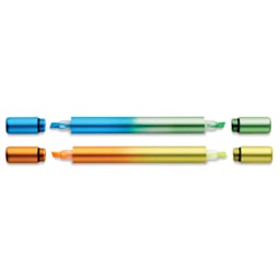 Tom's Studio Ori Infinity Dual Highlighters - Set of 2, Yellow and Green, caps off