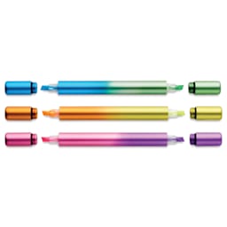 Tom's Studio Ori Infinity Dual Highlighters - Set of 3, Purple, Yellow, and Green, caps off