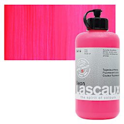 Lascaux Neon Acrylic Paint - Pink, 250 ml bottle and swatch