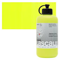 Lascaux Neon Acrylic Paint - Yellow, 250 ml bottle and swatch