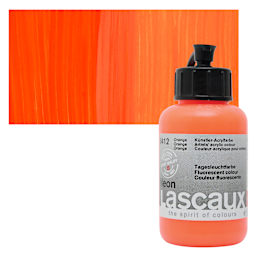 Lascaux Neon Acrylic Paint - Orange, 85 ml bottle and swatch