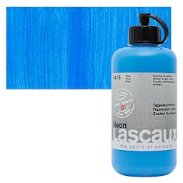 Lascaux Neon Acrylic Paint - Blue, 250 ml bottle and swatch