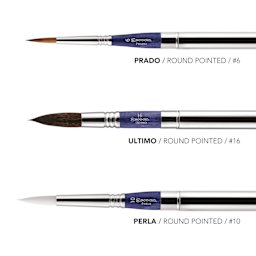 Prado, round pointed, #6. Ultimo, round pointed, #16. Perla, round pointed, #10.