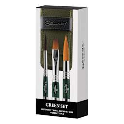Escoda Synthetic Travel Brushes - Green Set of 3, Assorted