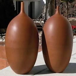 Sio-2 PF Red Earthenware Clay - two similar earthenware floor vase pieces by Ceramiques Sedo