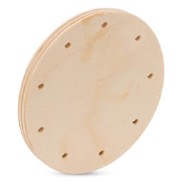 P.L. Butte Drilled Birch Basketry Base - Circle, 3", 9 Holes angled view