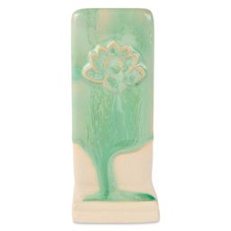 Speedball Mid-Fire Glaze - Prisma Green applied beneath Vanilla Flux