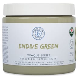 Penguin Pottery Opaque Series Mid-Fire Glaze - Endive Green, 16 oz Jar
