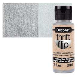DecoArt Thrift Flip Multi-Surface Paint - Stunning Silver Metallic, 2 oz bottle and swatch