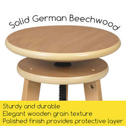 Meeden Adjustable Drafting Stool - 19" - 26" H, 12" Dia. - Solid German Beechwood
