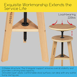 Meeden Adjustable Drafting Stool - 19" - 26" H, 12" Dia. - Exquisite Workmanship, Holds 220 lbs